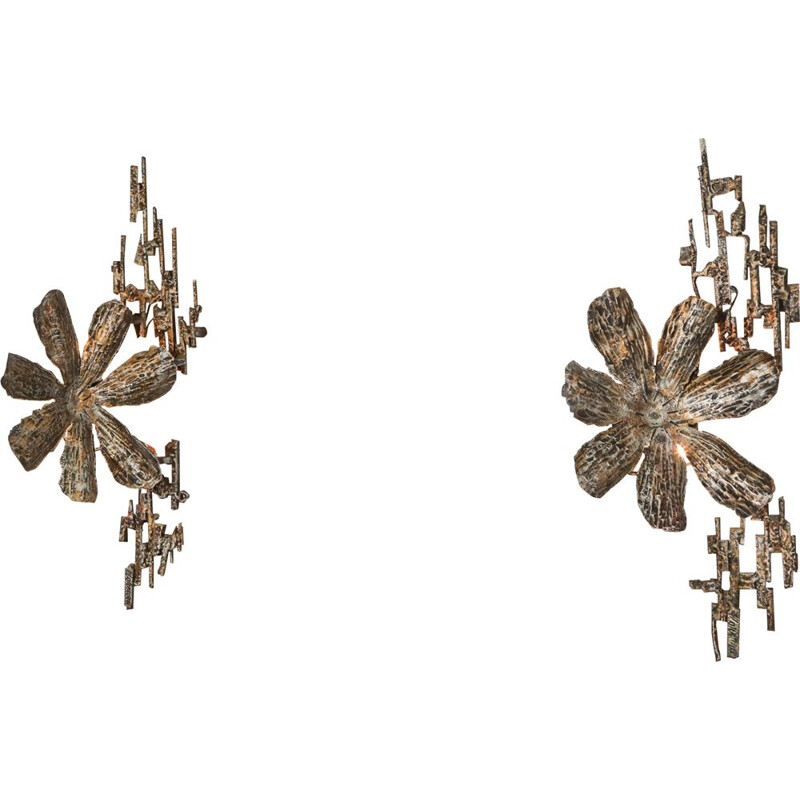 Pair of vintage Brutalist Sconces by Salvino Marsura Italy 1970s