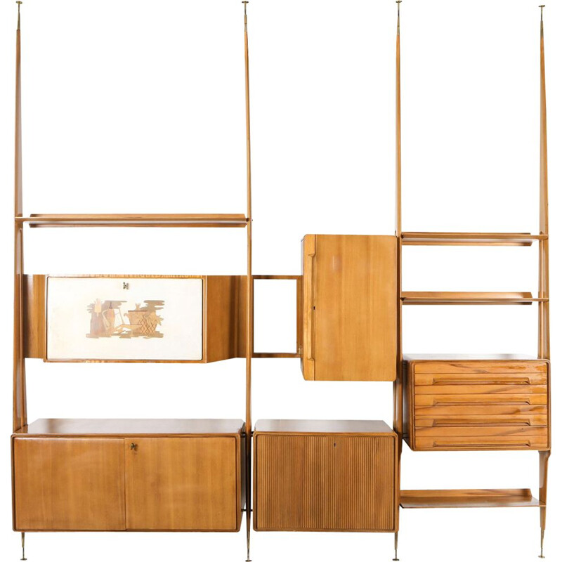 Vintage Wall Unit in Beech to Gio Ponti Italy 1950s