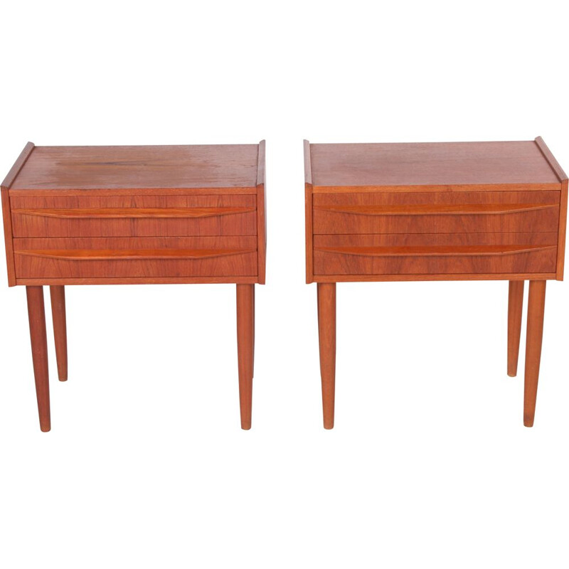 Paire de tables de chevet vintage avec deux tiroirs en teck 1960