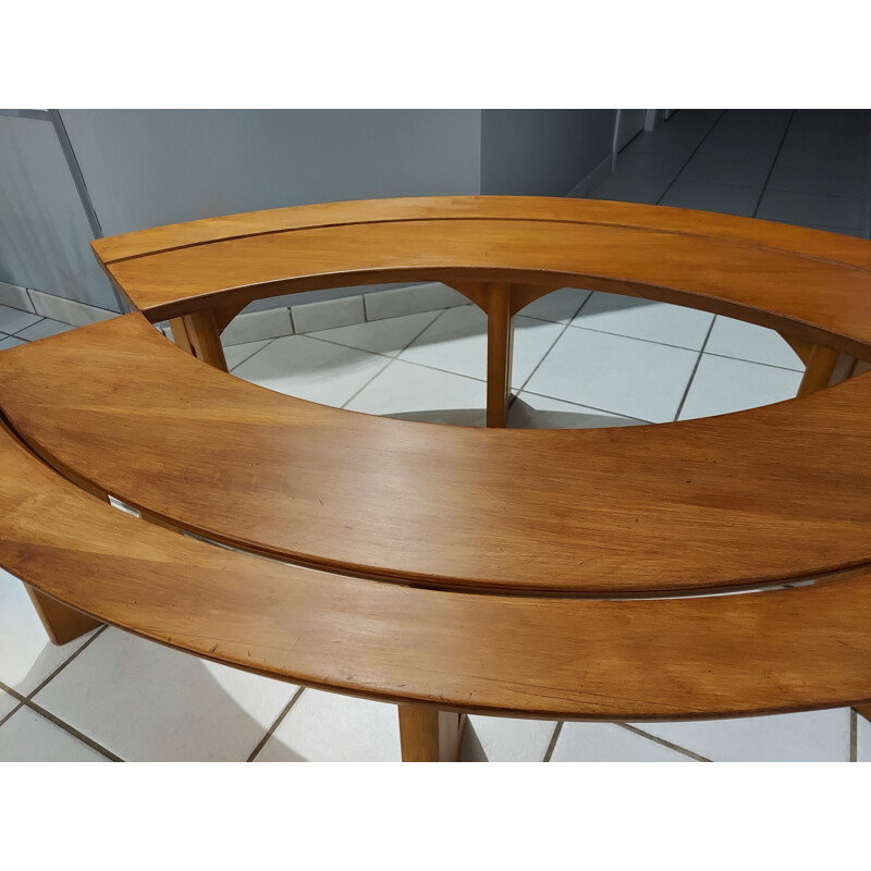 Pair of vintage curved elm benches by Pierre Chapo 1970s