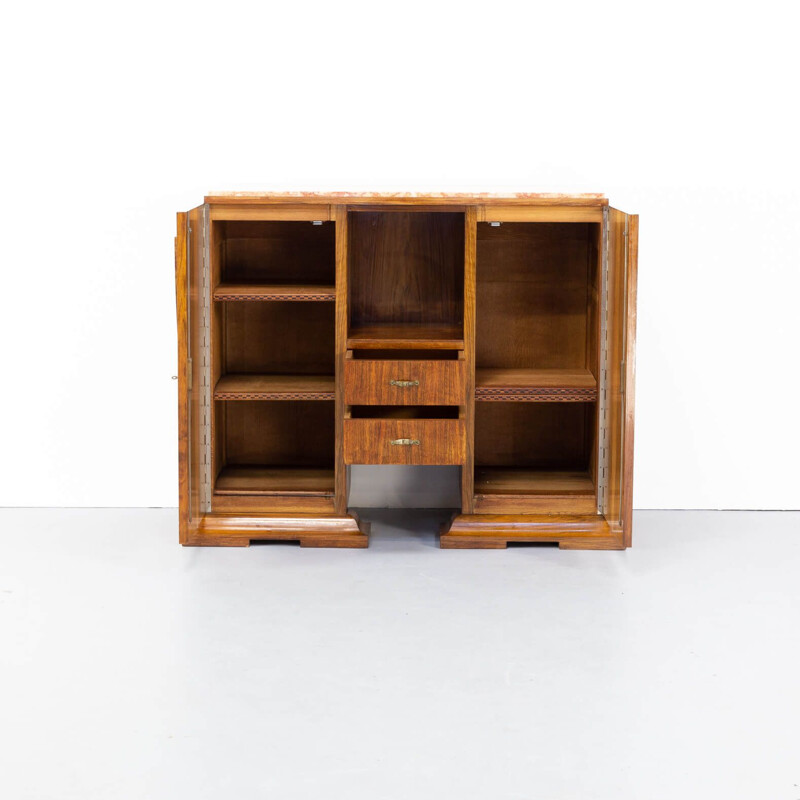 Vintage cabinet in Burl Walnutt with marble table top Art deco