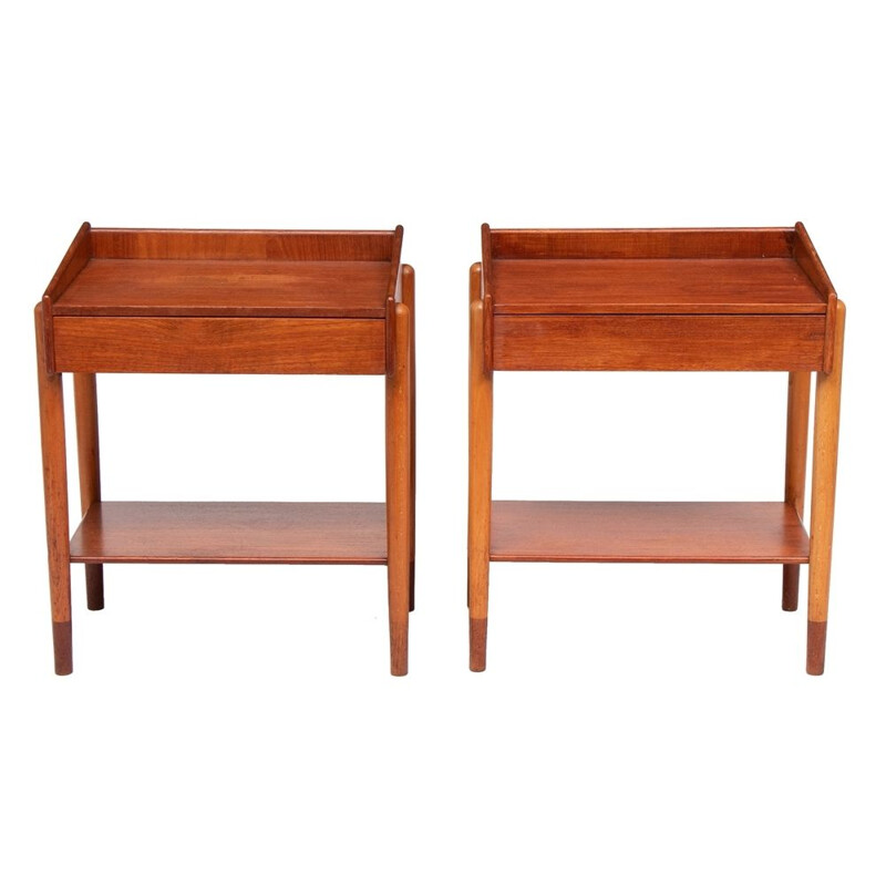 Pair of vintage Teak Side Tables by Borge Mogensen for Soborg Mobelfabrik Denmark 1960s