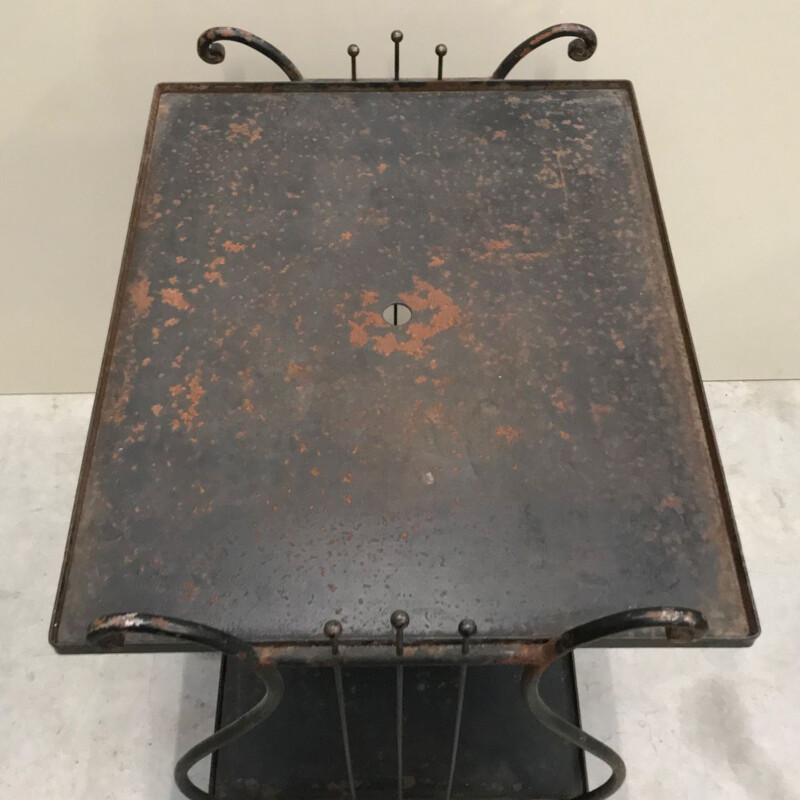 Vintage iron bar cart table with a harp