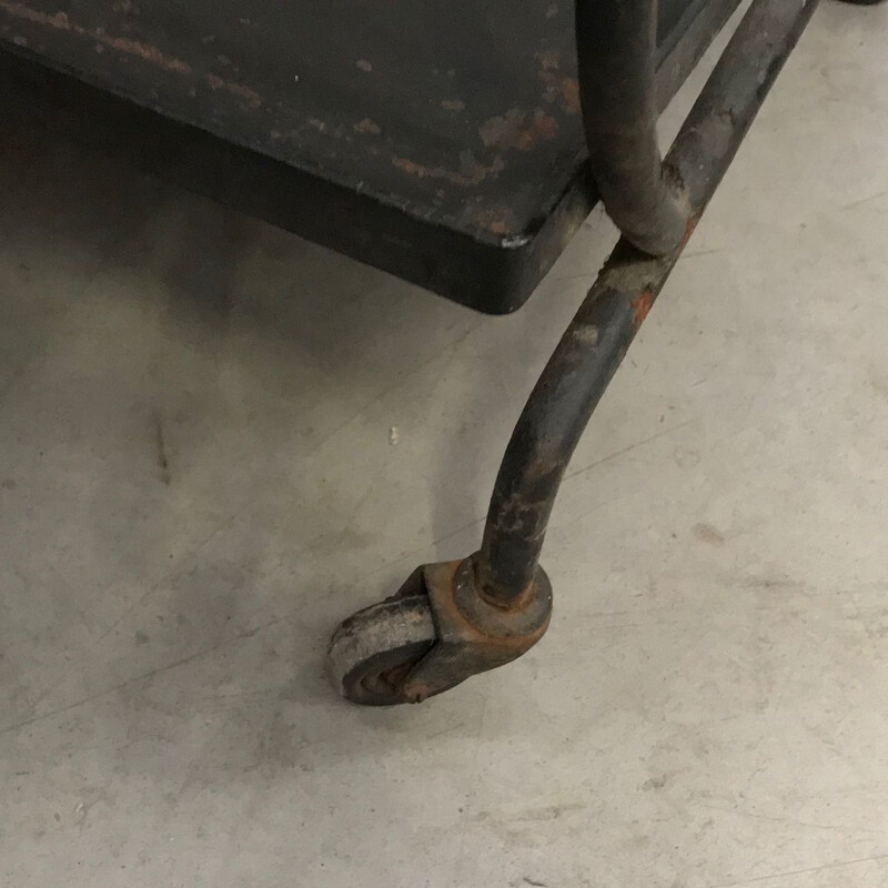 Vintage iron bar cart table with a harp