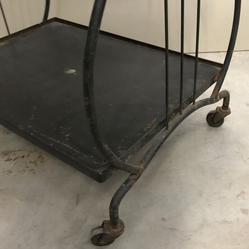 Vintage iron bar cart table with a harp