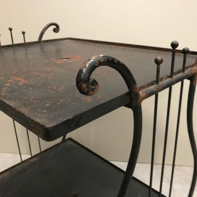Vintage iron bar cart table with a harp