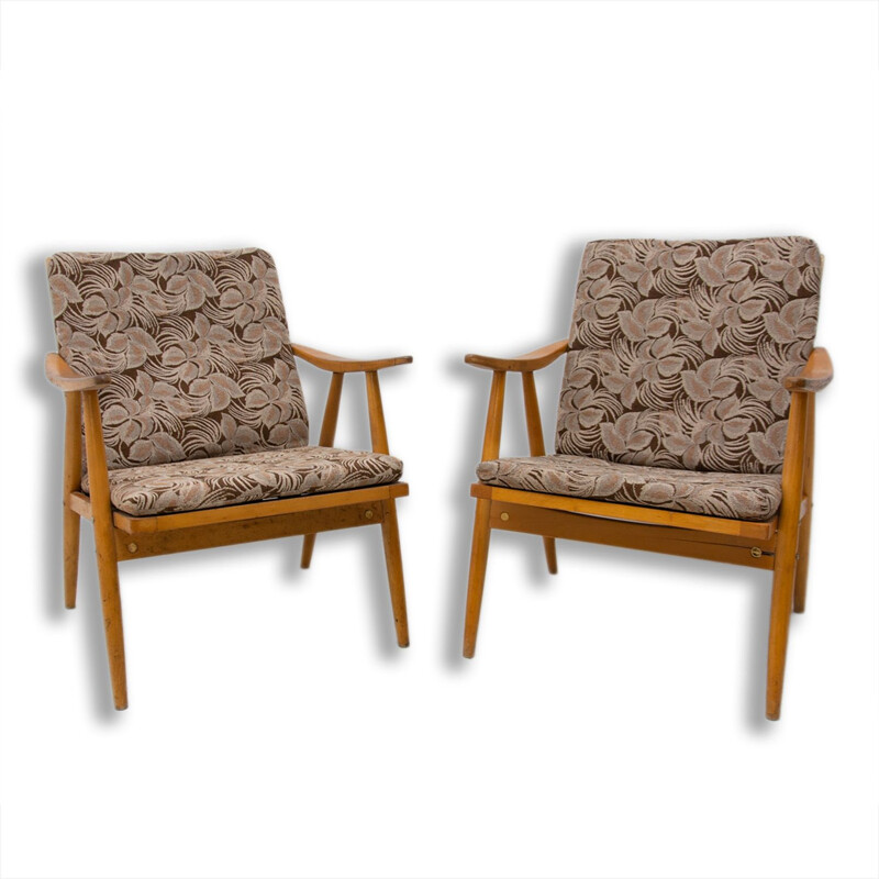 Pair of vintage beechwood armchairs by Jaroslav Šmídek for Ton, Czechoslovakia 1970