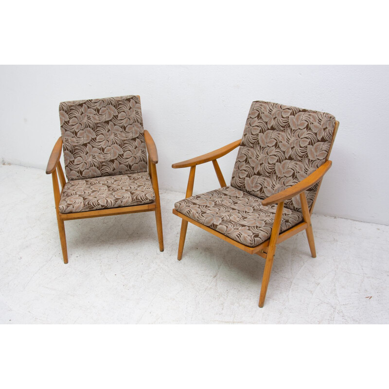 Pair of vintage beechwood armchairs by Jaroslav Šmídek for Ton, Czechoslovakia 1970