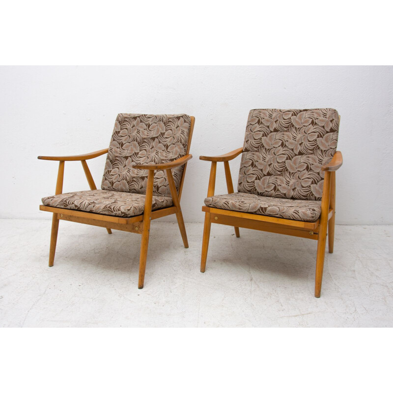 Pair of vintage beechwood armchairs by Jaroslav Šmídek for Ton, Czechoslovakia 1970