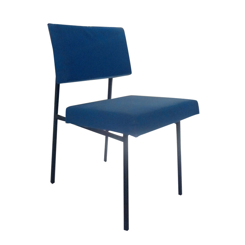 Set of 4 blue chairs in tissue, Gérard GUERMONPREZ - 1950s