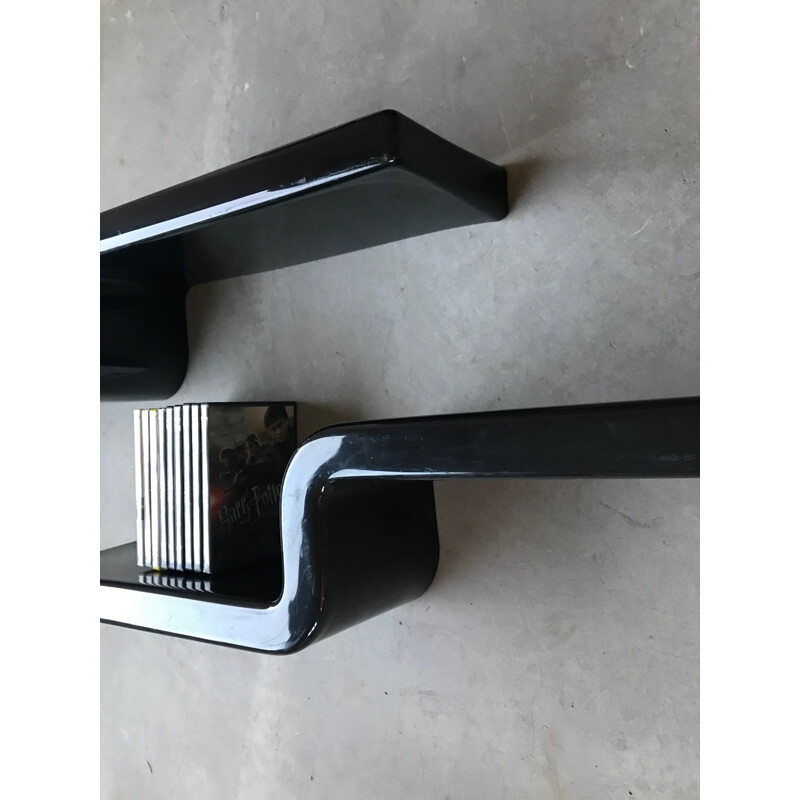 Pair of vintage black plastic shelves 1970s