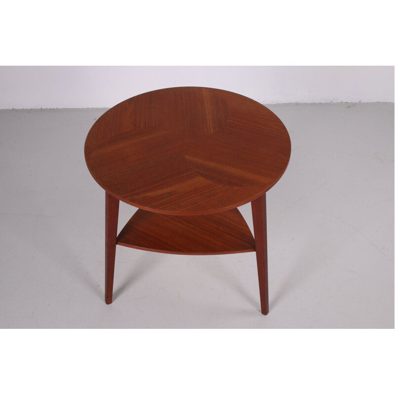 Table basse vintage ronde en bois de teck avec étagère Danemark