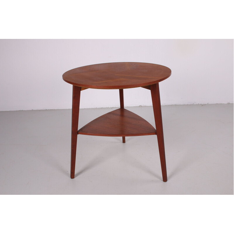 Table basse vintage ronde en bois de teck avec étagère Danemark
