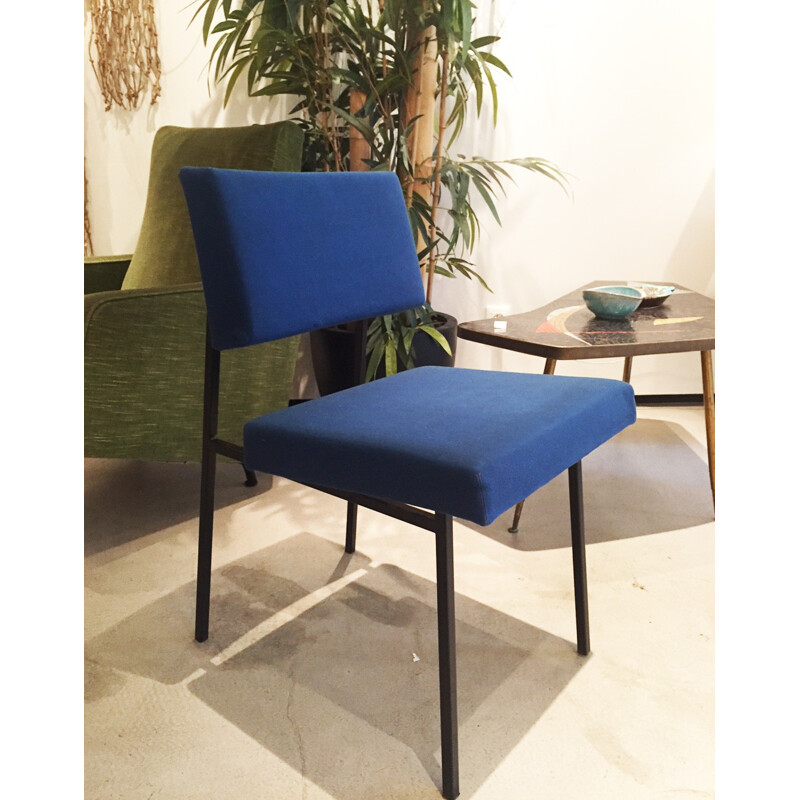 Set of 4 blue chairs in tissue, Gérard GUERMONPREZ - 1950s