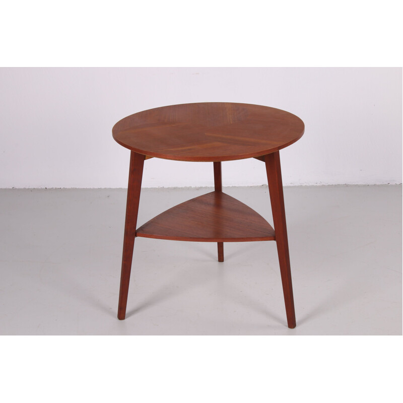 Table basse vintage ronde en bois de teck avec étagère Danemark