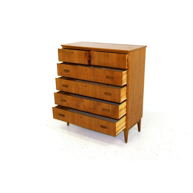 Vintage teak and beechwood chest of drawers Sweden 1950