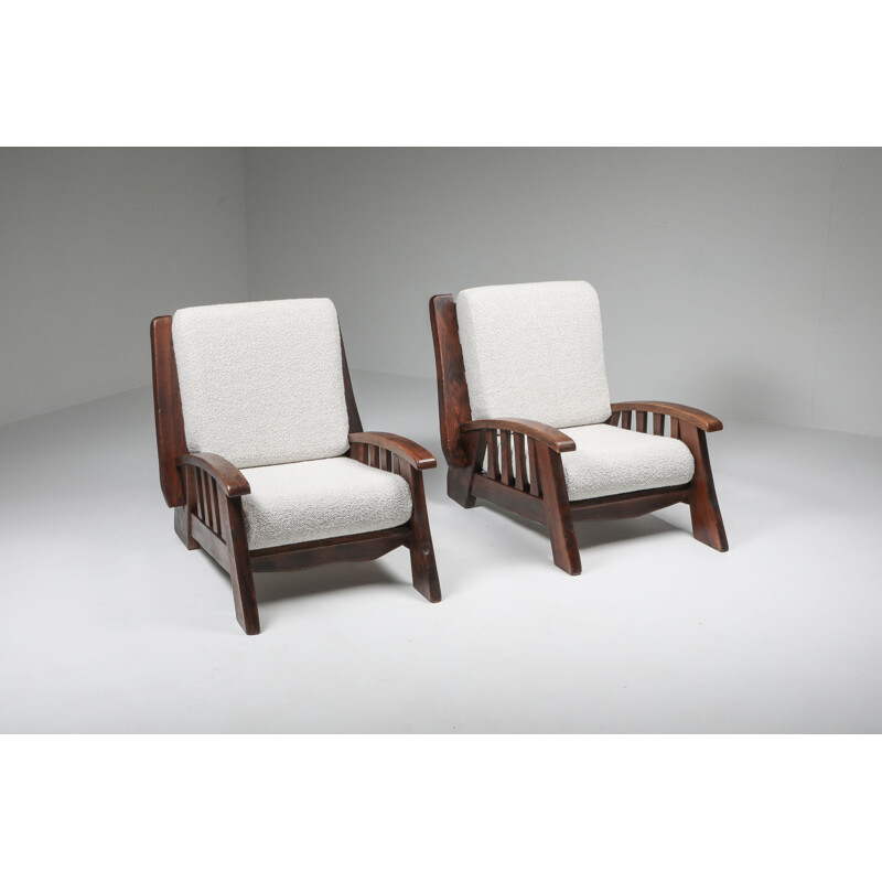 Pair of vintage rustic club armchairs with Pierre Frey 1960s
