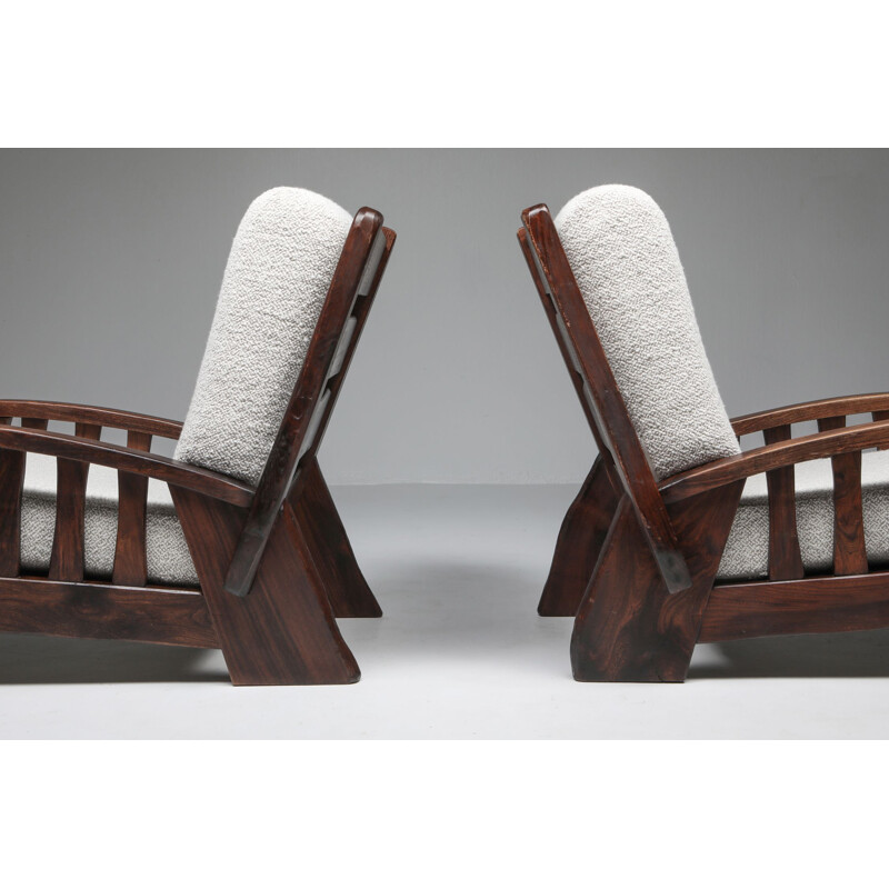 Pair of vintage rustic club armchairs with Pierre Frey 1960s