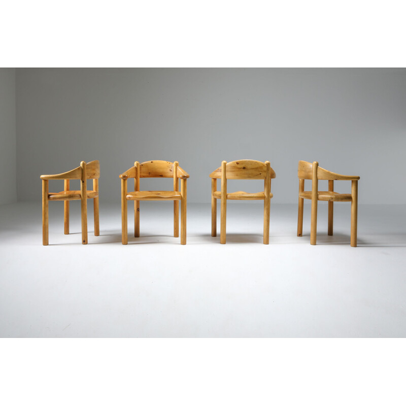 Paire de 6 fauteuils vintage en pin de Rainer Daumiller 1970