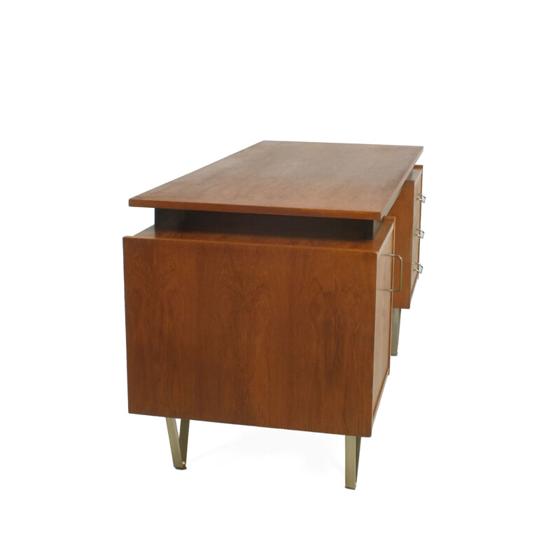 Vintage Teak desk with hairpin legs and floating top Tijsseling 1960s