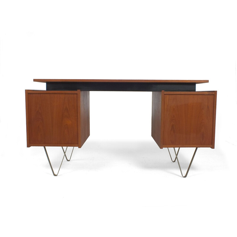 Vintage Teak desk with hairpin legs and floating top Tijsseling 1960s