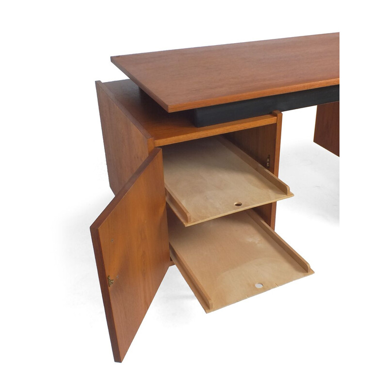 Vintage Teak desk with hairpin legs and floating top Tijsseling 1960s