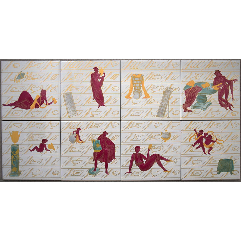 Vintage Ceramic Tiles with La Conversazione Classica by Gio Ponti 1925s