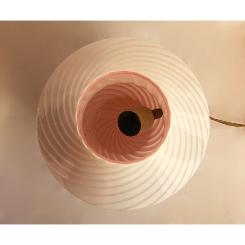 Vintage Pink Murano Swirl Mushroom Lamp Italy 1970s