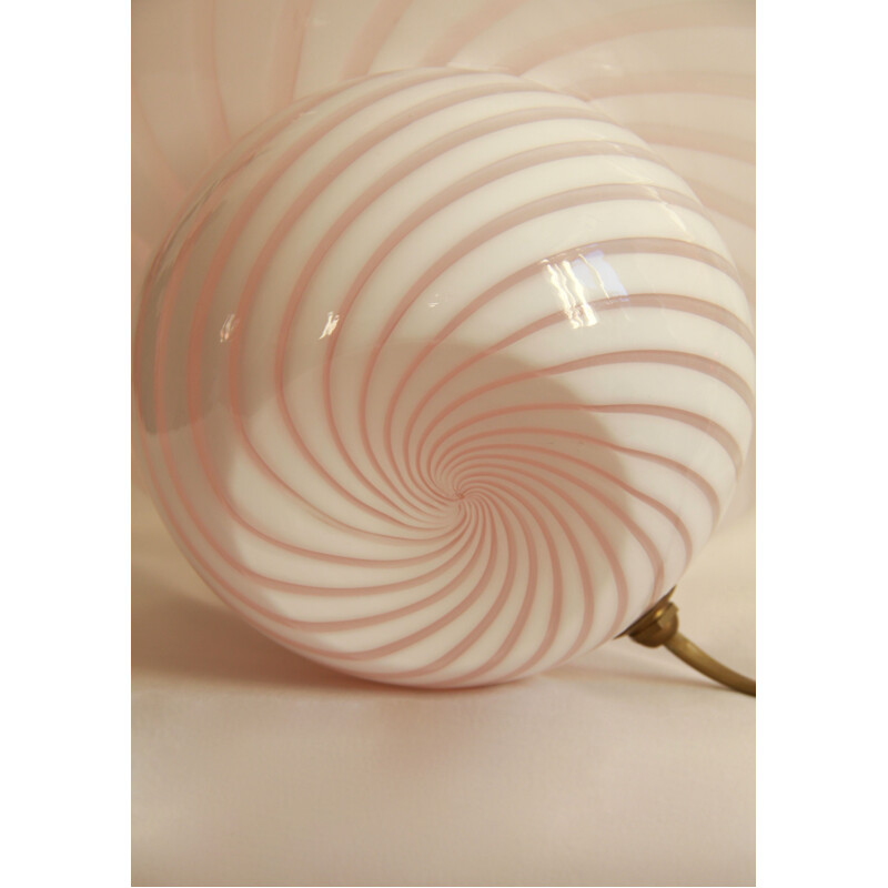 Vintage Pink Murano Swirl Mushroom Lamp Italy 1970s