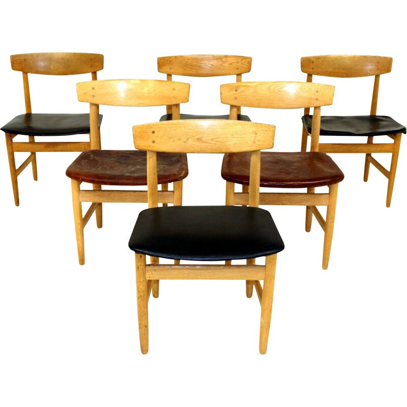 Set of 6 vintage oak chairs Borge Mogensen Denmark 1960s