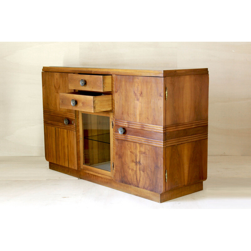 Vintage art deco chest of drawers in solid walnut, Italy 1930