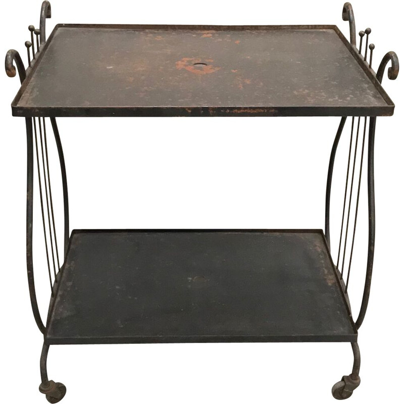 Vintage iron bar cart table with a harp