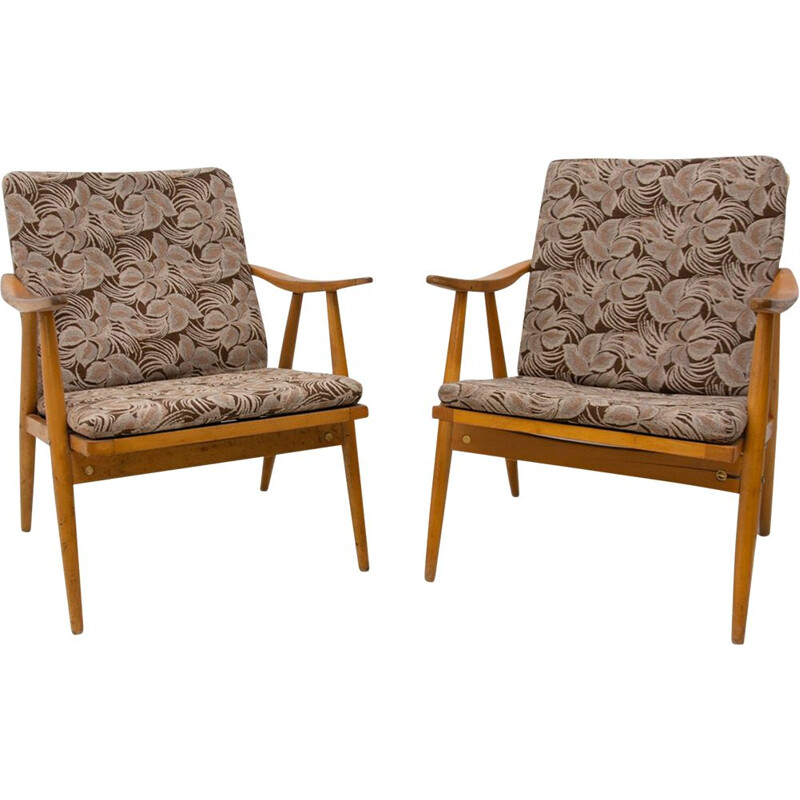 Pair of vintage beechwood armchairs by Jaroslav Šmídek for Ton, Czechoslovakia 1970