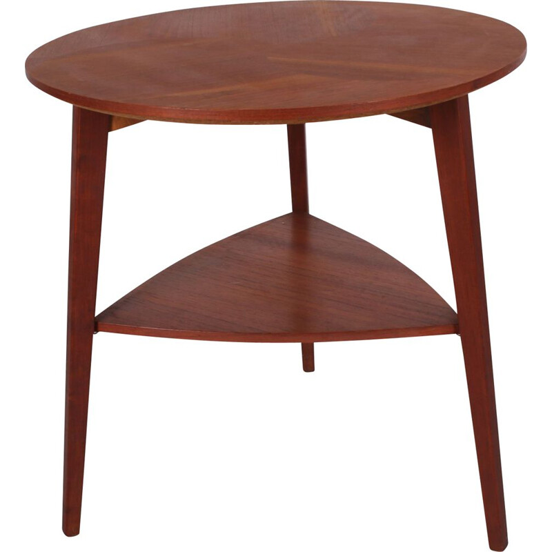 Table basse vintage ronde en bois de teck avec étagère Danemark