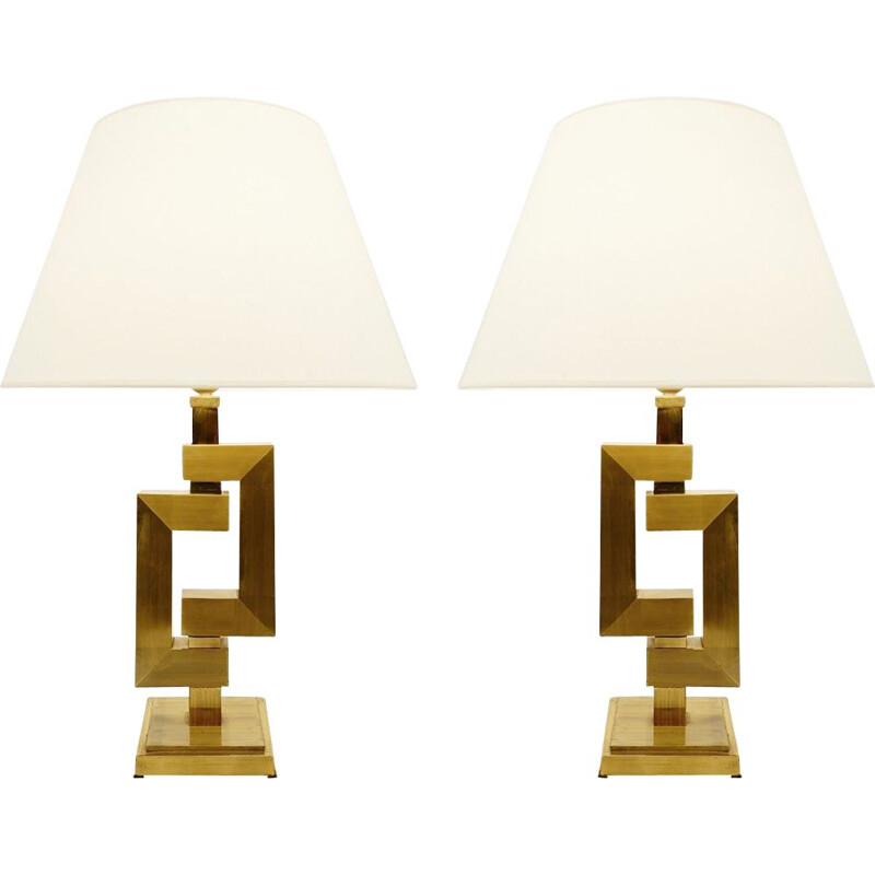 Pair of vintage brass table lamps Romeo Rega Italy 1970s