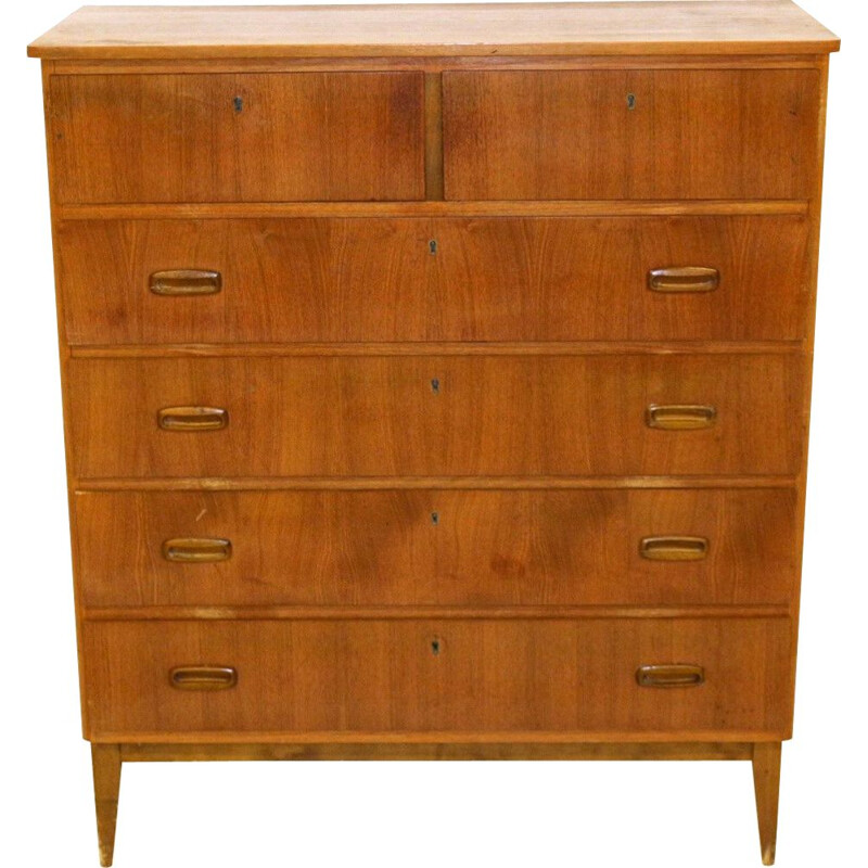 Vintage teak and beechwood chest of drawers Sweden 1950