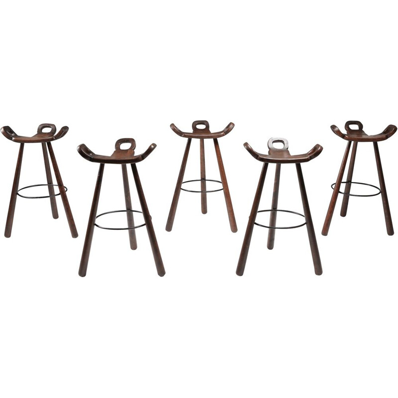 Set of 5 vintage bar stools by Carl Malmsten Scandinavian 1950s