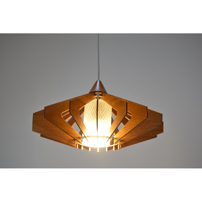 Suspension vintage en bois Drevo Humpolec 1970