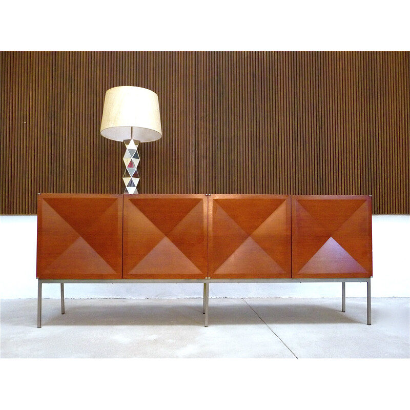 "Pointe de Diamant" sideboard in mahogany and steel, Antoine PHILIPPON & Jacqueline LECOQ - 1960s