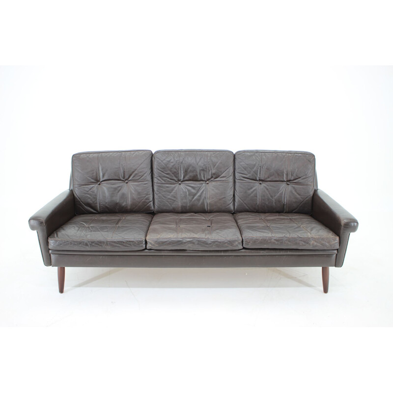 Vintage 3-Seater Sofa in Dark Brown Leather Danish 1970s