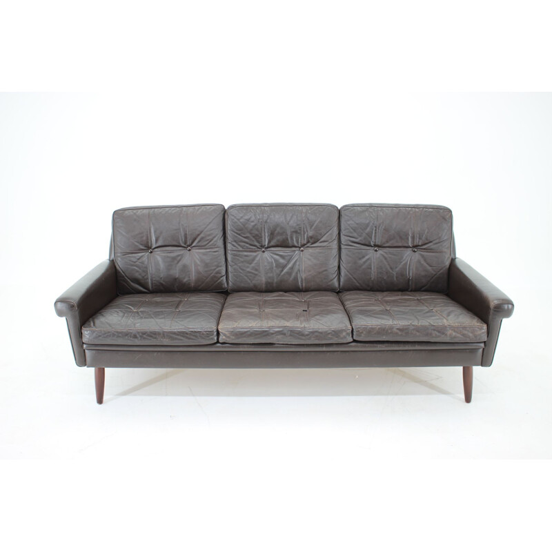 Vintage 3-Sitzer-Sofa aus dunkelbraunem Leder Dänisch 1970