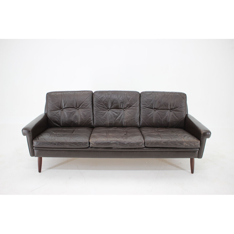 Vintage 3-Seater Sofa in Dark Brown Leather Danish 1970s