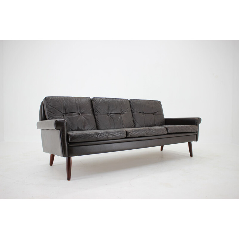 Vintage 3-Seater Sofa in Dark Brown Leather Danish 1970s