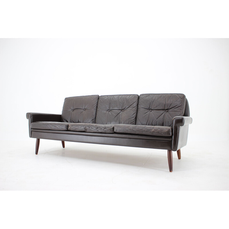 Vintage 3-Seater Sofa in Dark Brown Leather Danish 1970s