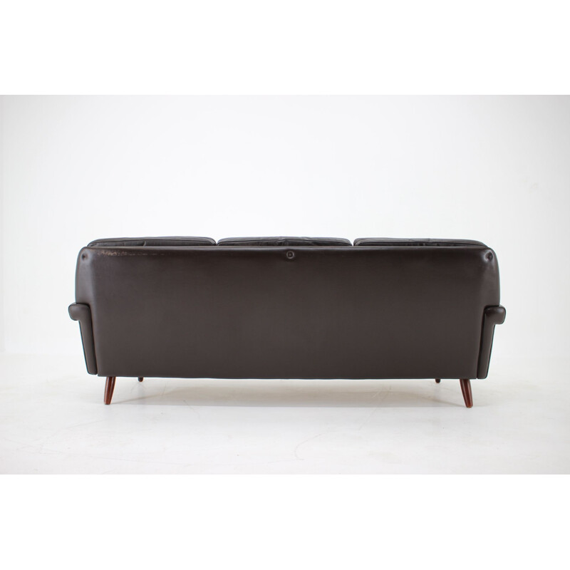 Sofá vintage de 3 plazas de cuero marrón oscuro danés de 1970