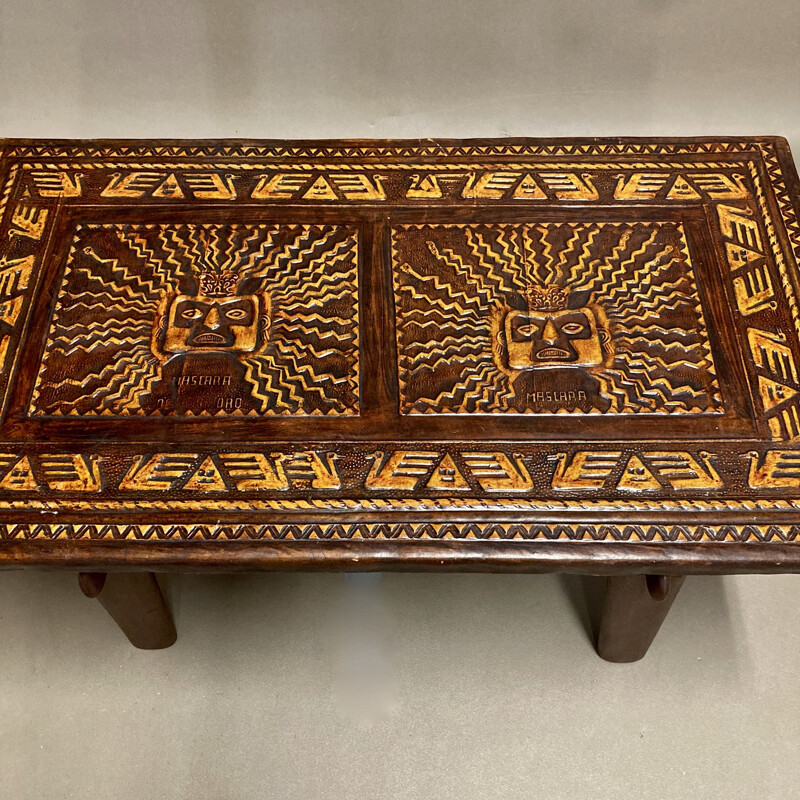 Vintage leather and wood coffee table, 1960