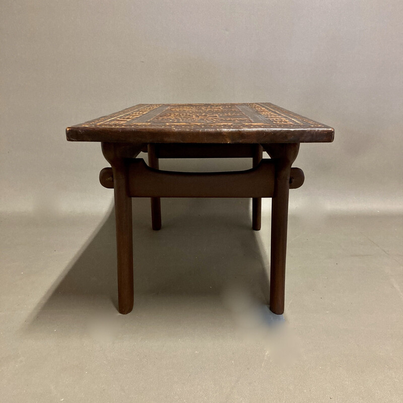 Table basse vintage cuir et bois, 1960