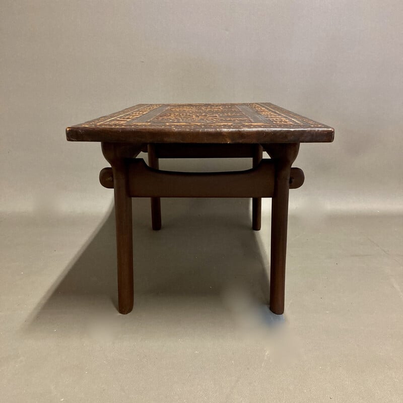 Vintage leather and wood coffee table, 1960