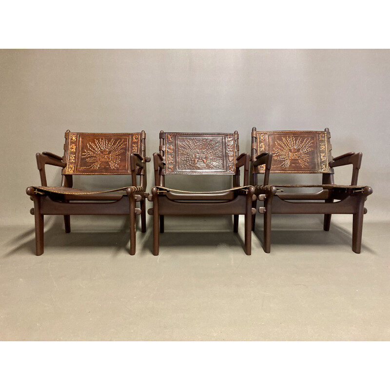 Set of 3 vintage armchairs A.Pazmino Ecuador 1960