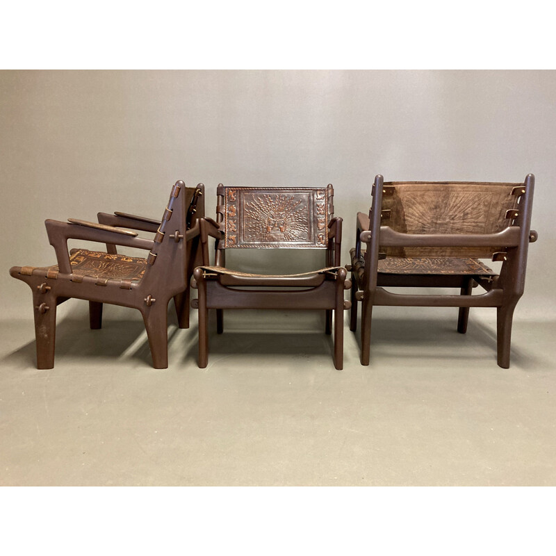 Ensemble de 3 fauteuils et rocking chair vintage A.Pazmino equateur 1960